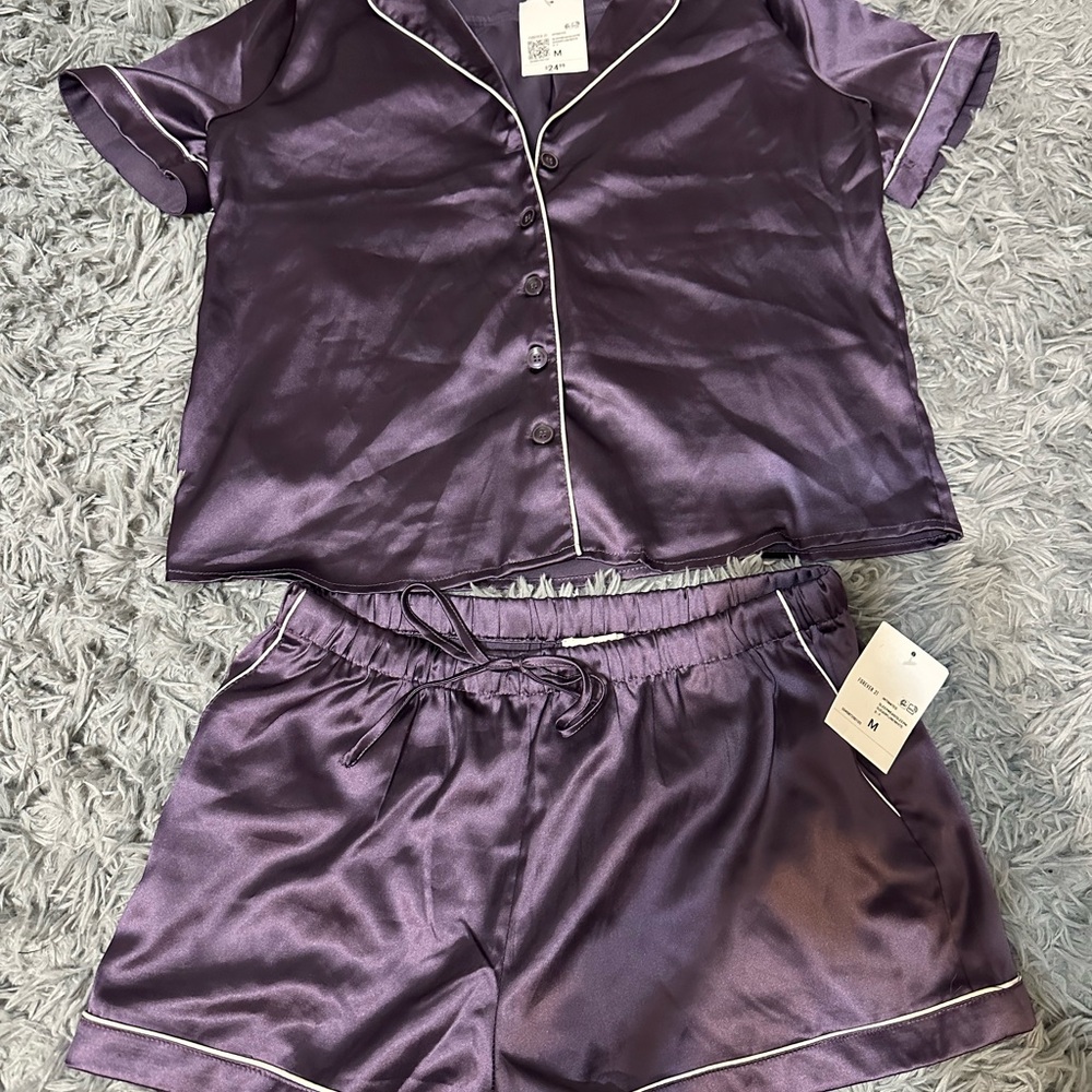 Purple Satin Pajama Set